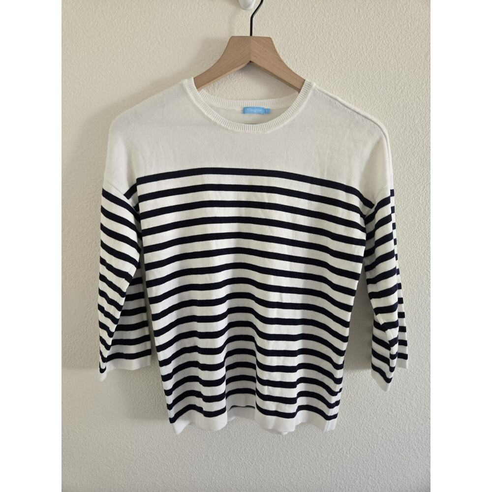 J. McLaughlin Sweater Small Blue Striped Quiet Luxury Coastal Preppy Old Money